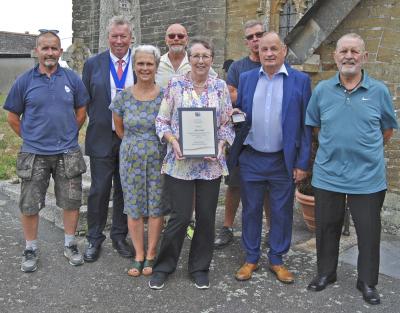 Former Clerk Jan Cook being presented with her Civic Award from Rob Nolan Chairman of Cornwall Coun